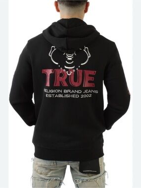True Religion Graphic Print Full Zip Hoodie Black Men's Size L
